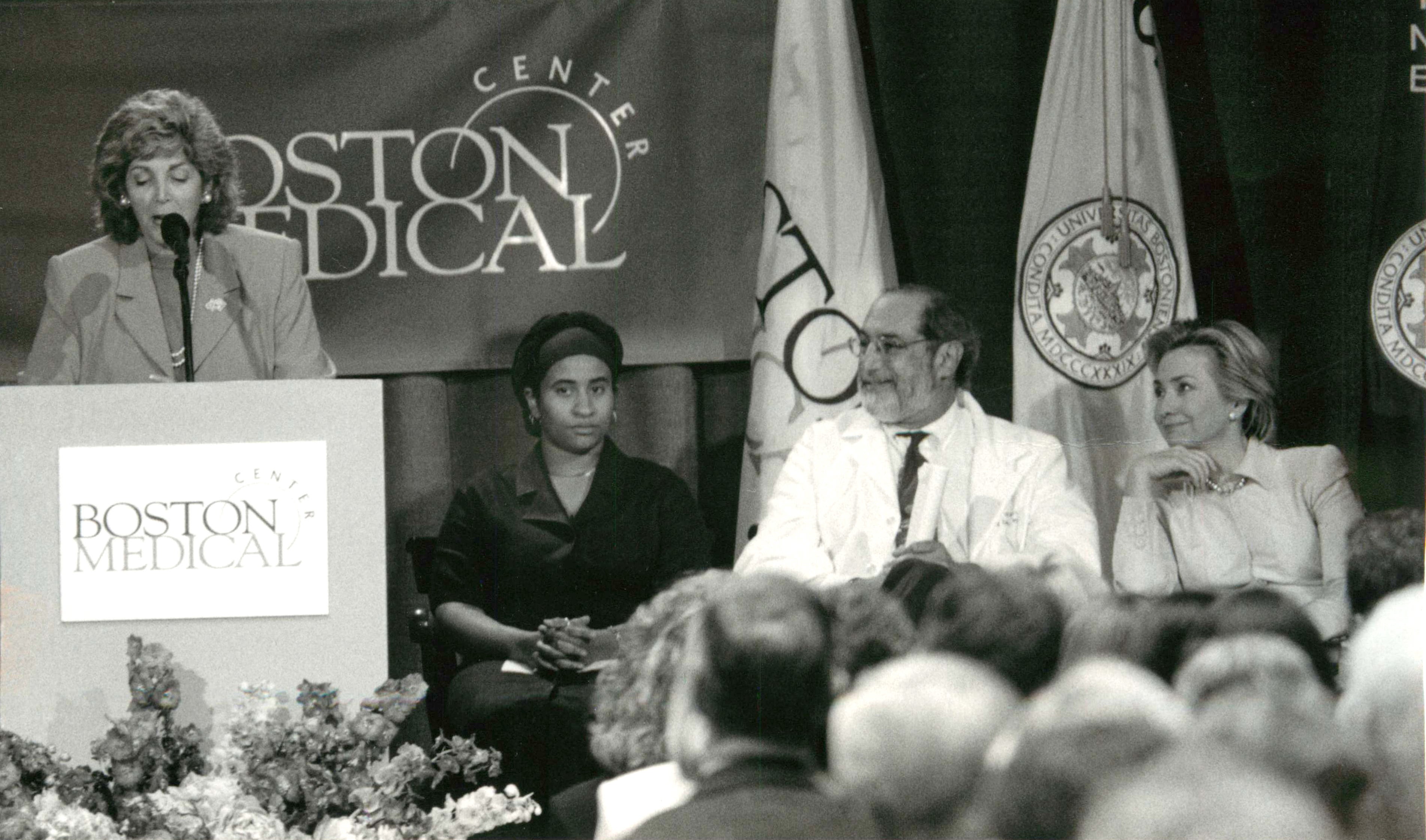 Barry Zuckerman, MD and Hillary Clinton at Reach Out and Read's 10th anniversary celebration at Boston Medical Center