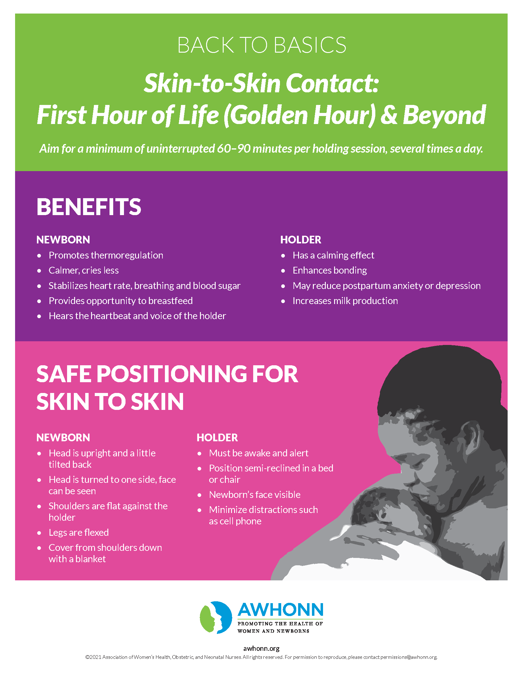 Screenshot: AWHONN Informational Handout: Skin-to-Skin Contact: First Hour of Life (Golden Hour) and Beyond (PDF)