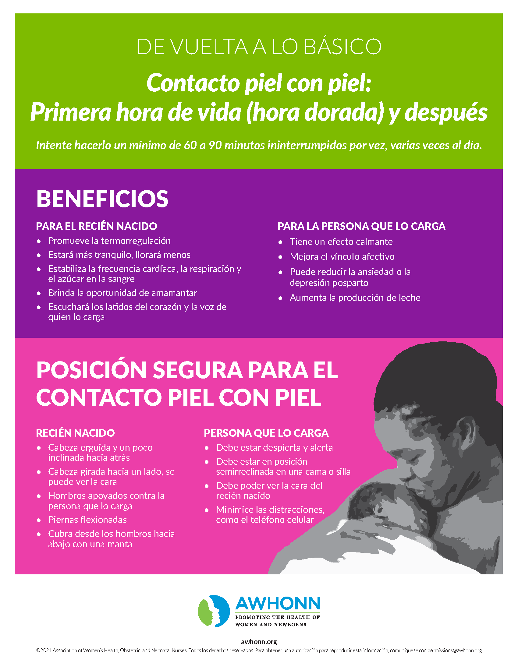Captura de pantalla: AWHONN: Contacto piel con piel: Primera hora de vida (hora dorada) y después (PDF)