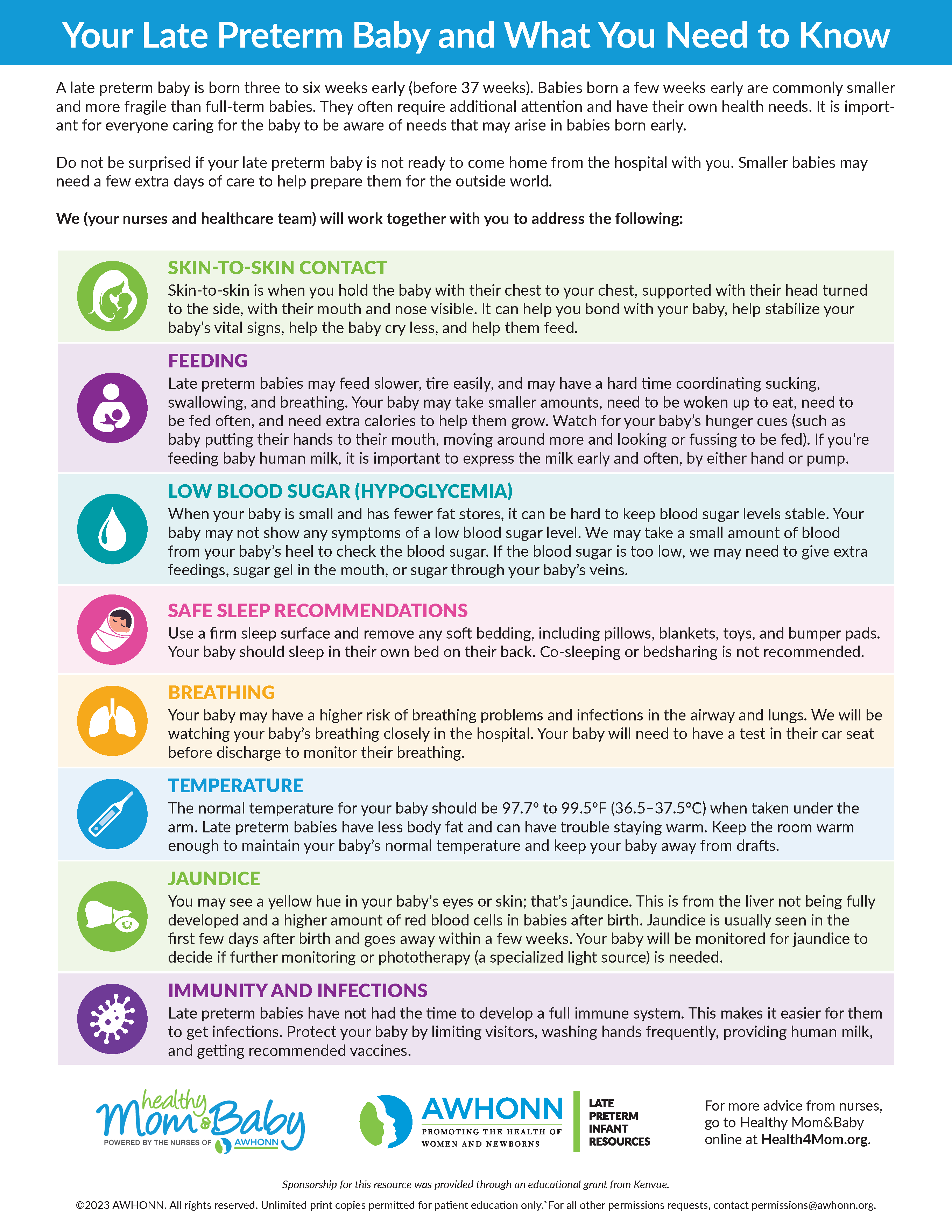 Screenshot: AWHONN Informational Handout: Your Late Preterm Baby and What You Need to Know (PDF)