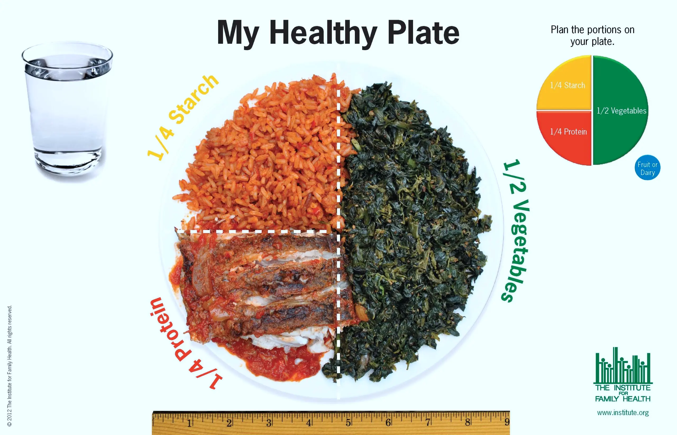 Thumbnail: Example plate showing West African cuisine with a healthy ratio of vegetables, carbs, and proteins