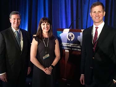Stephanie Talutis, MD, MPH, presented at the 2018 AAES annual meeting. With her are (L) David McAneny, MD, and (R) Thurston Drake, MD, MPH.