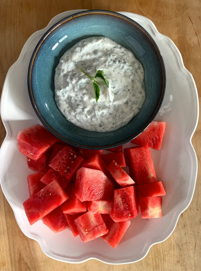 Watermelon with Mint and Honey Yogurt Dip