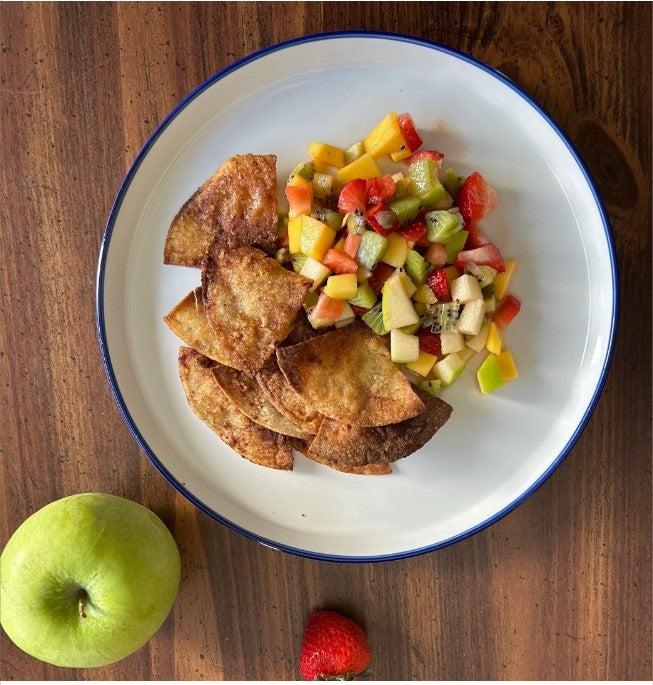 Fruit Salsa Recipe with Cinnamon Sugar Tortilla Chips  