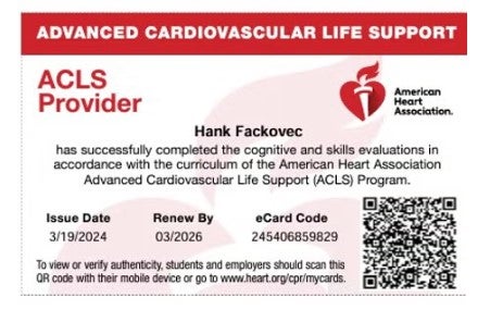 ACLS certification card