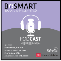 B SMART Educate to Prevent FASD purple and gray logo with a microphone and headphones in the midle
