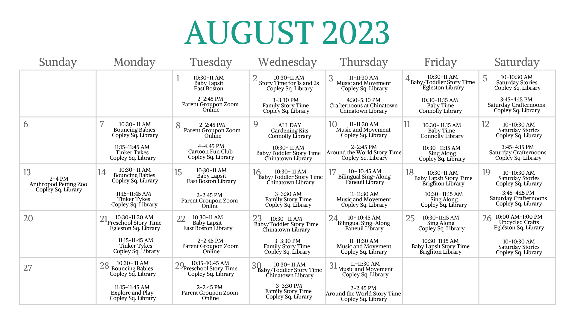 August Calendar