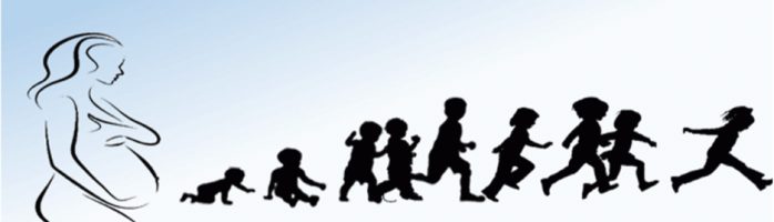 Email header accent image provided by the Boston Birth Cohort research study at BMC, showing a line drawing of a pregnant person on the left and silhouettes of children from infancy (crawling) to middle childhood (running)