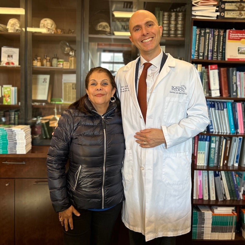 BMC hearing loss patient Fedel Betances with her otolaryngologist, Dr. Avner Aliphas
